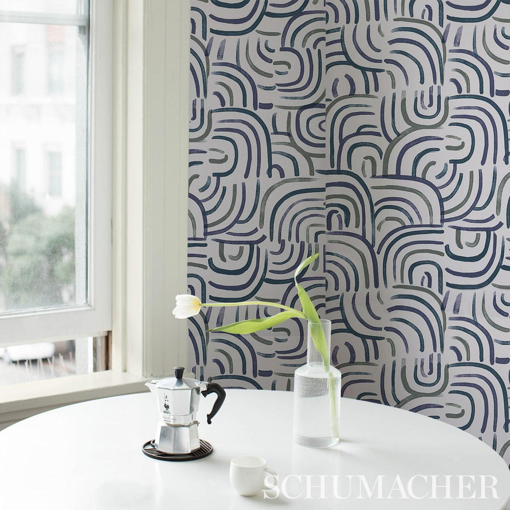 Schumacher New Beat Blue & Green Wallpaper