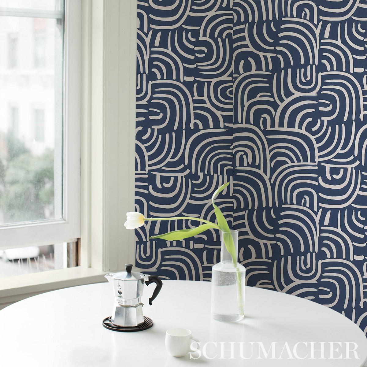 Schumacher Backdrop X Schumacher New Beat Dark Blue Wallpaper