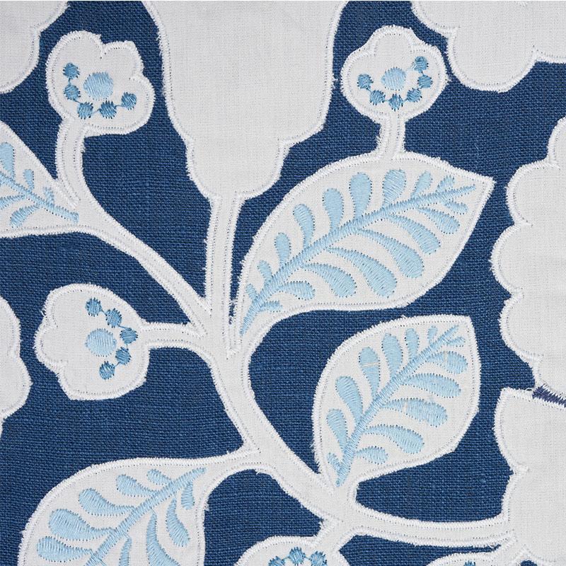 Schumacher Jackie Appliqu Embroidery Blue Fabric