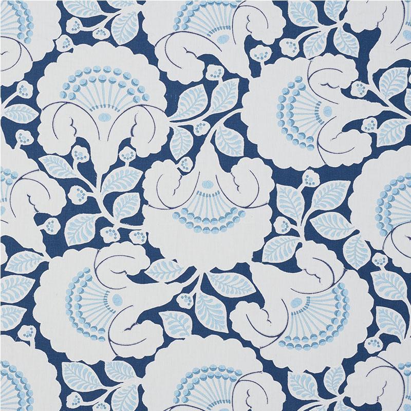 Schumacher Jackie Appliqu Embroidery Blue Fabric