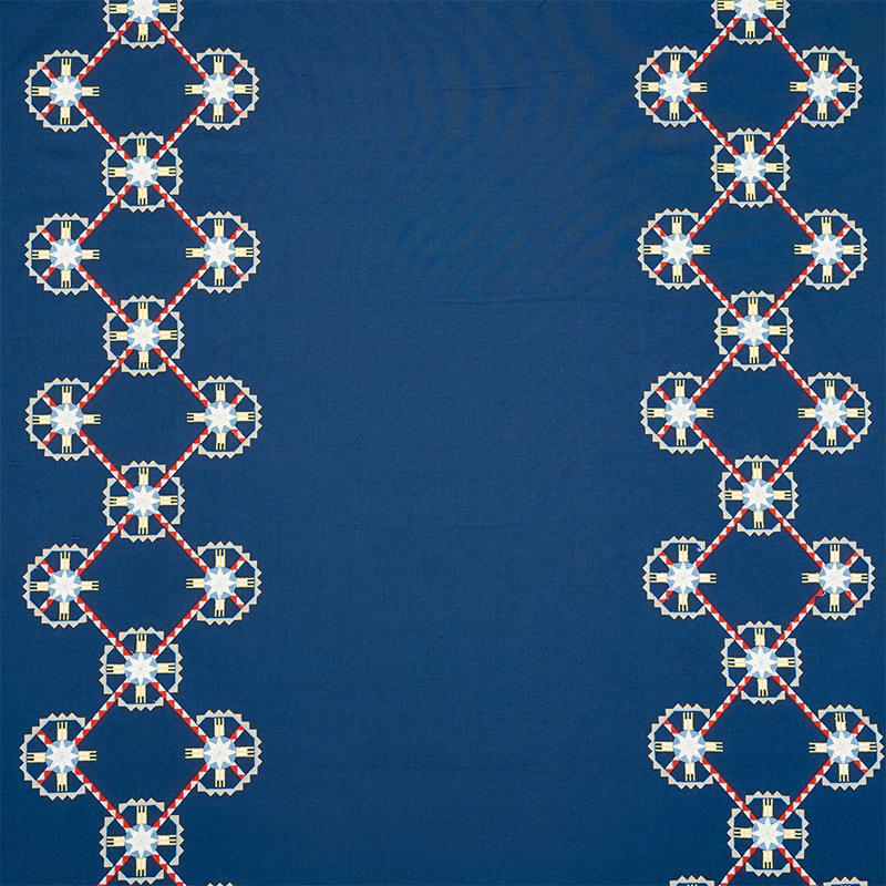 Schumacher Chamizal Embroidery Blue & Red Fabric