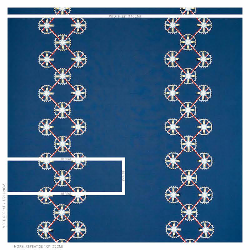 Schumacher Chamizal Embroidery Blue & Red Fabric