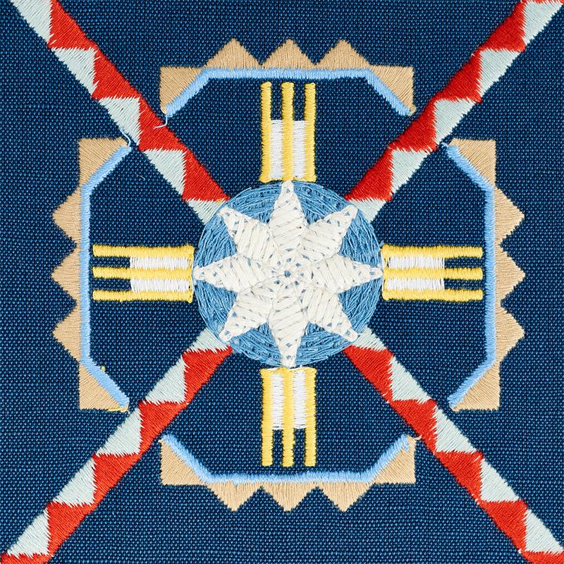Schumacher Chamizal Embroidery Blue & Red Fabric