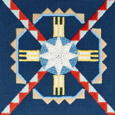 Schumacher Chamizal Embroidery Blue & Red Fabric
