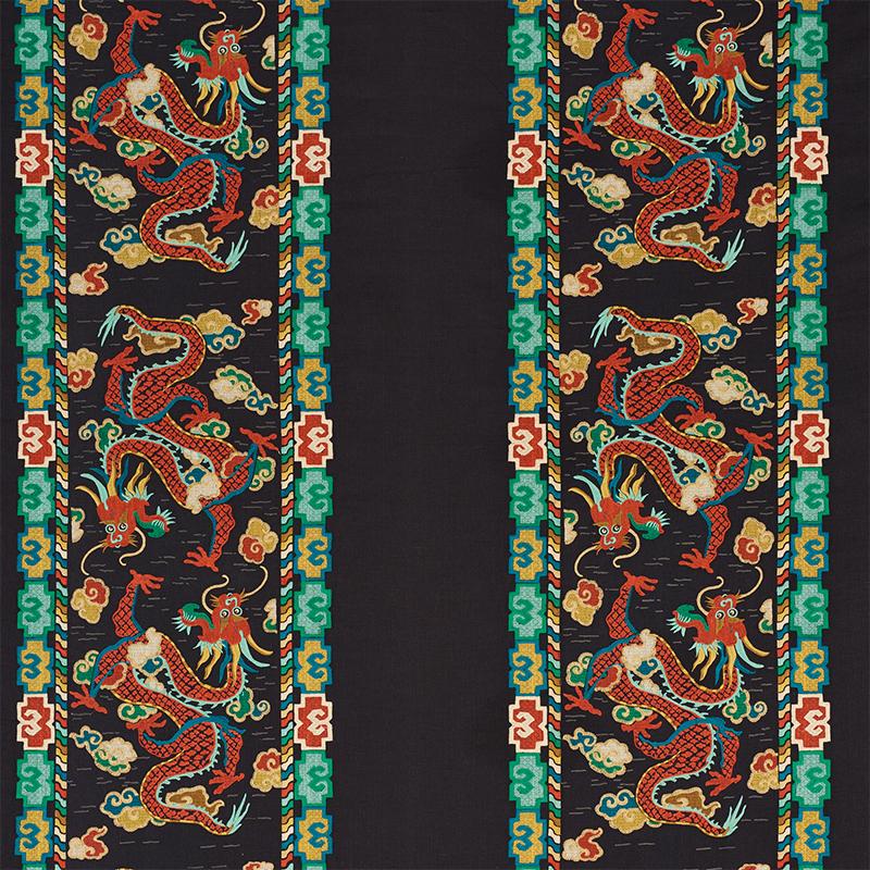 Schumacher Lotan Dragon Embroidery Black Fabric