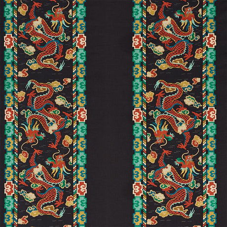 Schumacher Lotan Dragon Embroidery Black Fabric