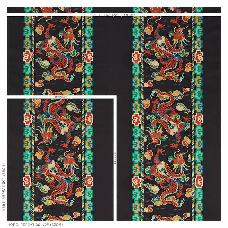 Schumacher Lotan Dragon Embroidery Black Fabric