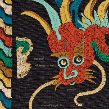Schumacher Lotan Dragon Embroidery Black Fabric