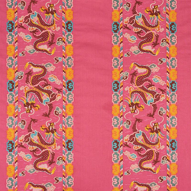 Schumacher Lotan Dragon Embroidery Pink Fabric