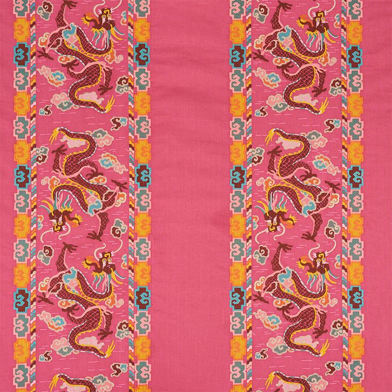 Schumacher Lotan Dragon Embroidery Pink Fabric