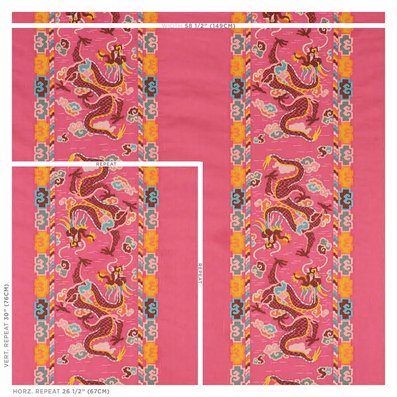 Schumacher Lotan Dragon Embroidery Pink Fabric