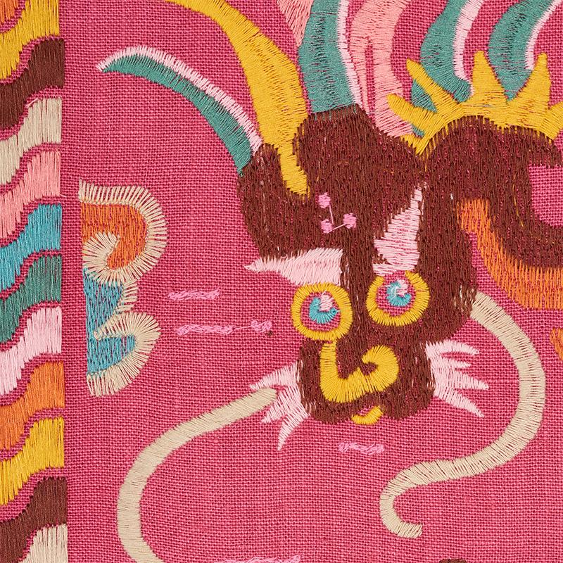 Schumacher Lotan Dragon Embroidery Pink Fabric