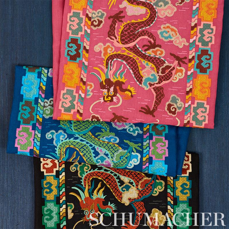 Schumacher Lotan Dragon Embroidery Pink Fabric