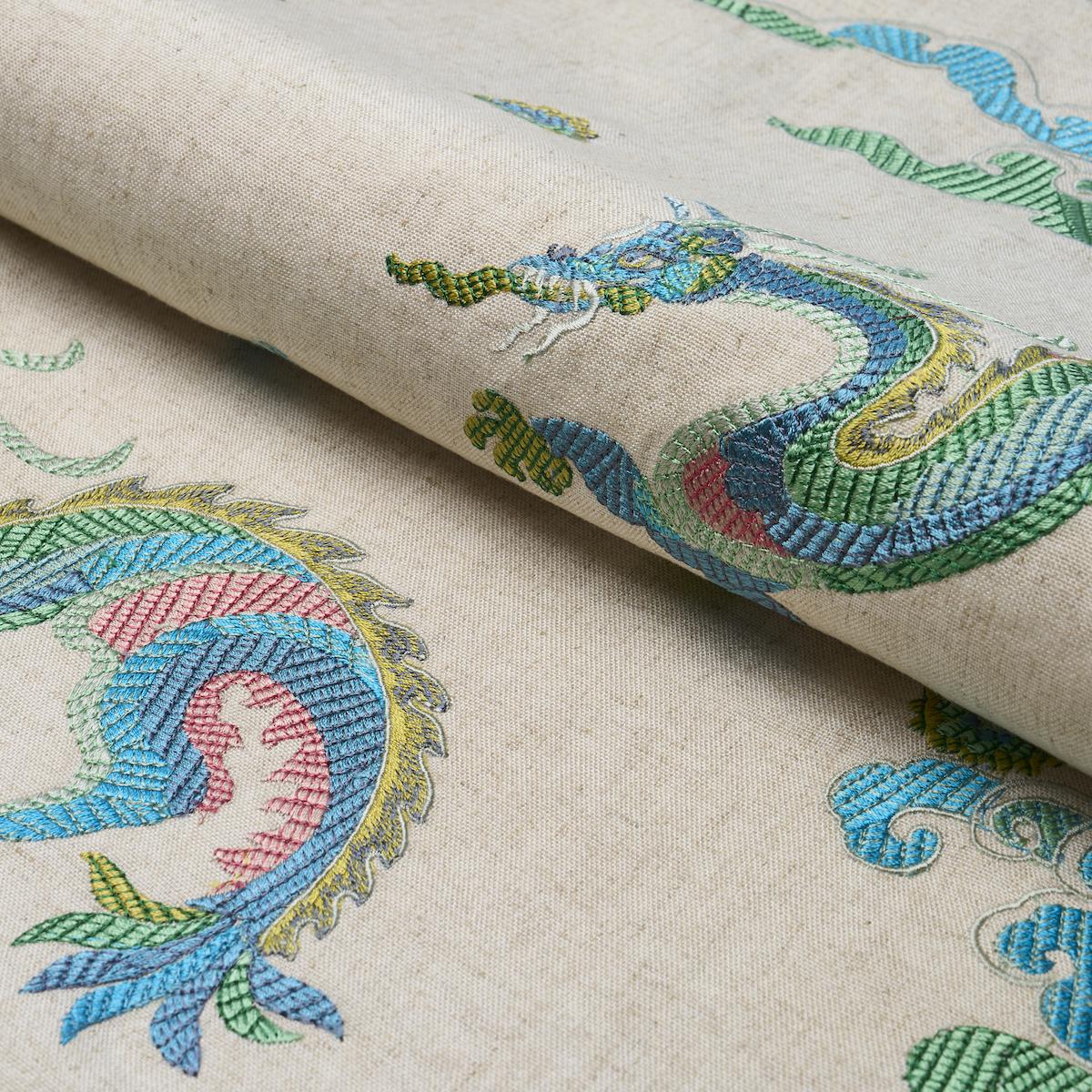 Schumacher Hanlun Dragon Embroidery Natural Fabric