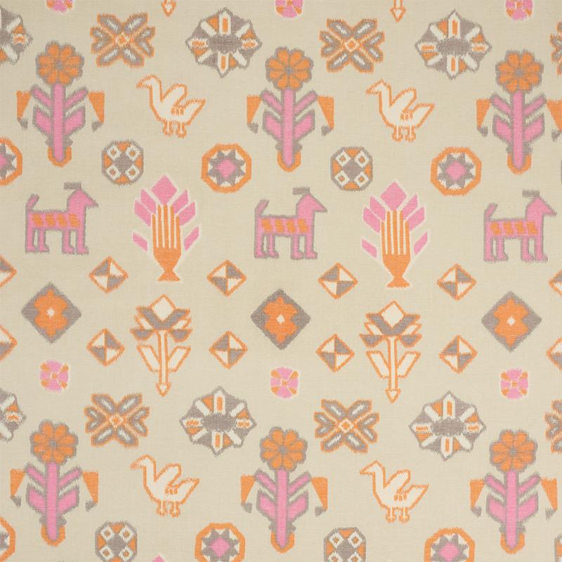 Schumacher Chuska Warp Print Pink & Orange Fabric