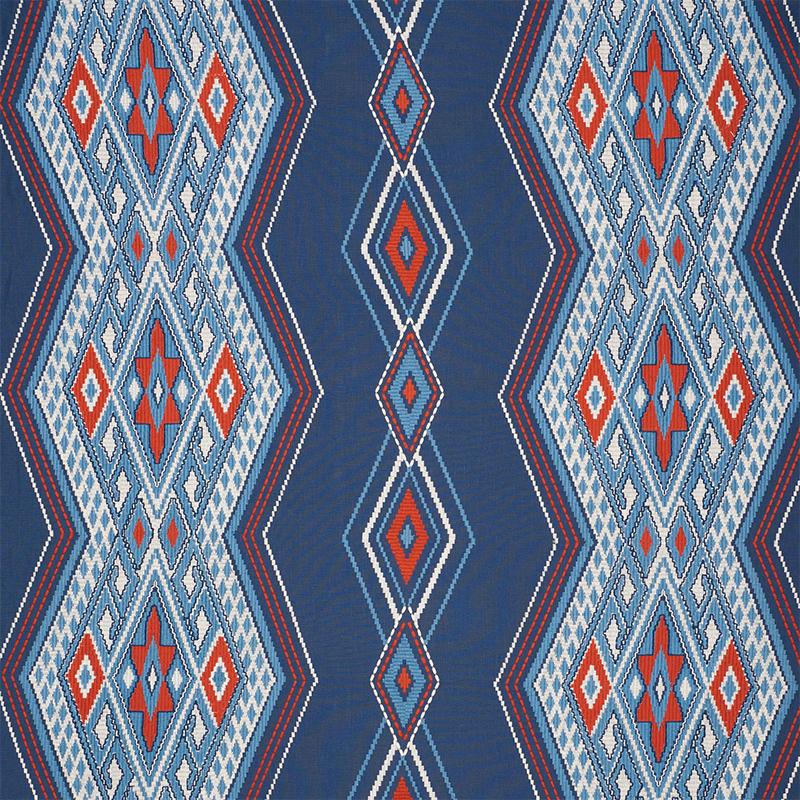 Schumacher Bayeta Embroidery Blue & Red Fabric