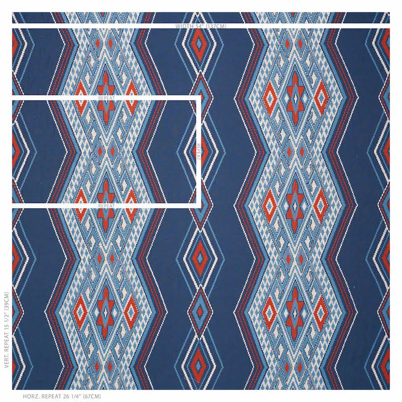 Schumacher Bayeta Embroidery Blue & Red Fabric