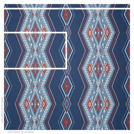 Schumacher Bayeta Embroidery Blue & Red Fabric