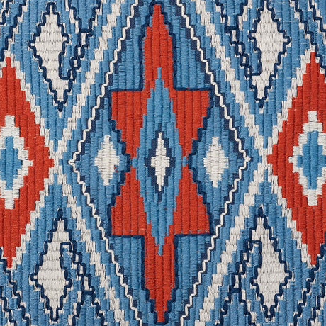Schumacher Bayeta Embroidery Blue & Red Fabric