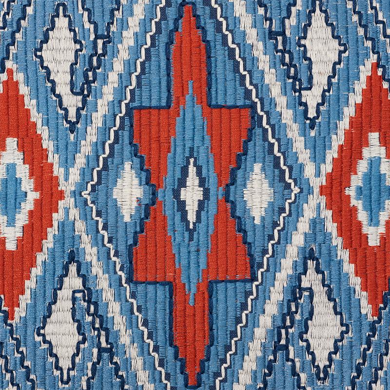 Schumacher Bayeta Embroidery Blue & Red Fabric
