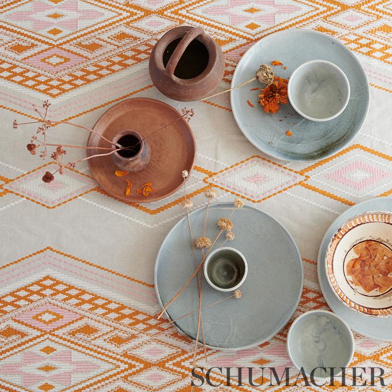 Schumacher Bayeta Embroidery Pink & Orange Fabric