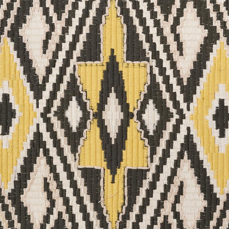Schumacher Bayeta Embroidery Yellow & Neutral Fabric