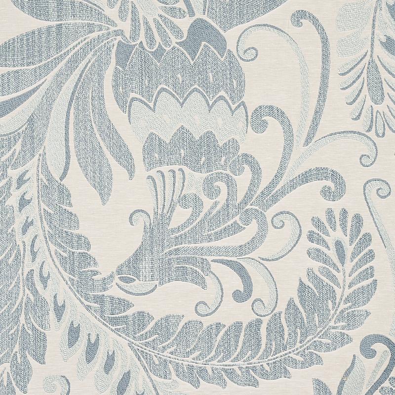 Schumacher Orley Jaquard Blue On Light Blue Fabric
