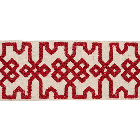 Schumacher Crimson On Unbleached Knotted Trellis Tape