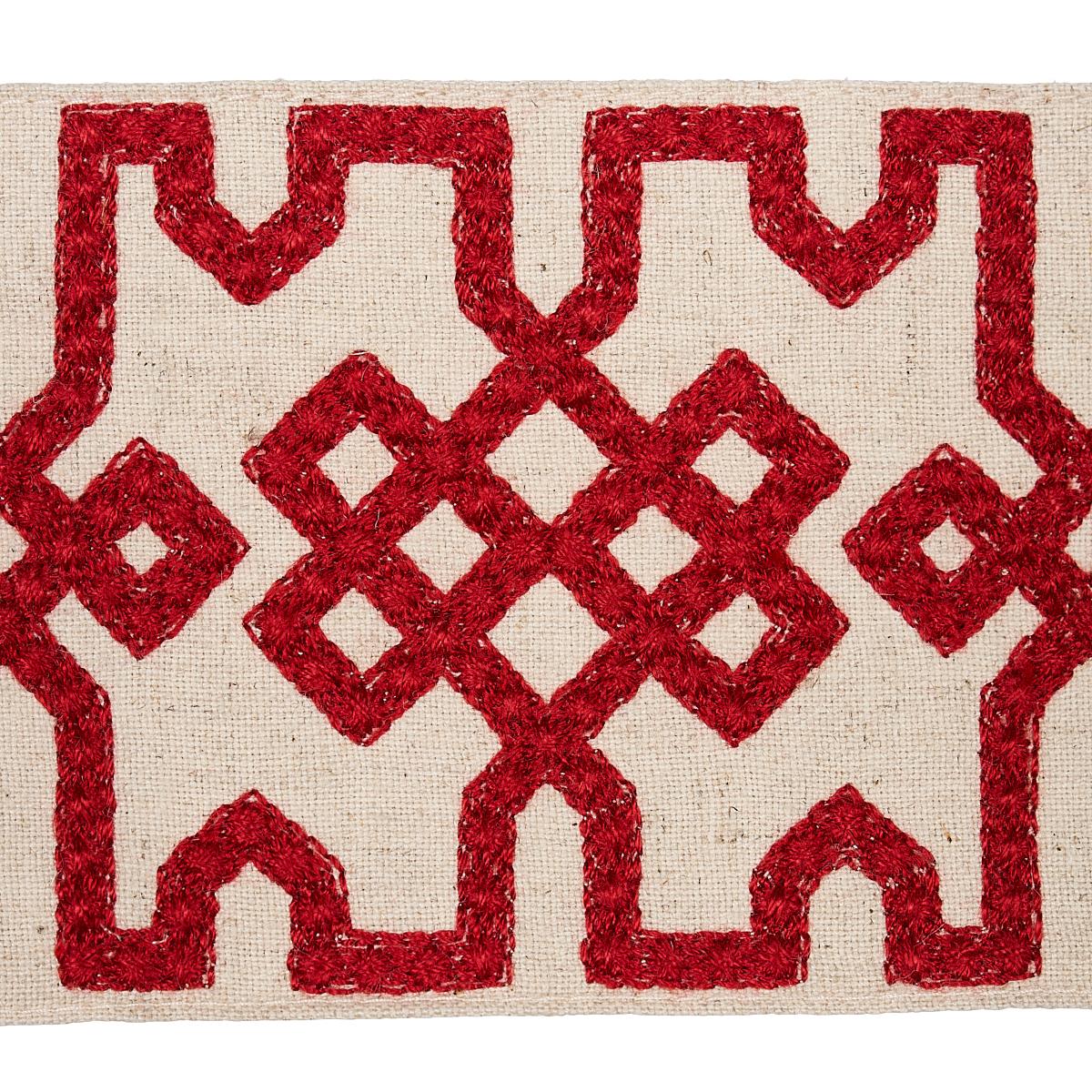 Schumacher Crimson On Unbleached Knotted Trellis Tape