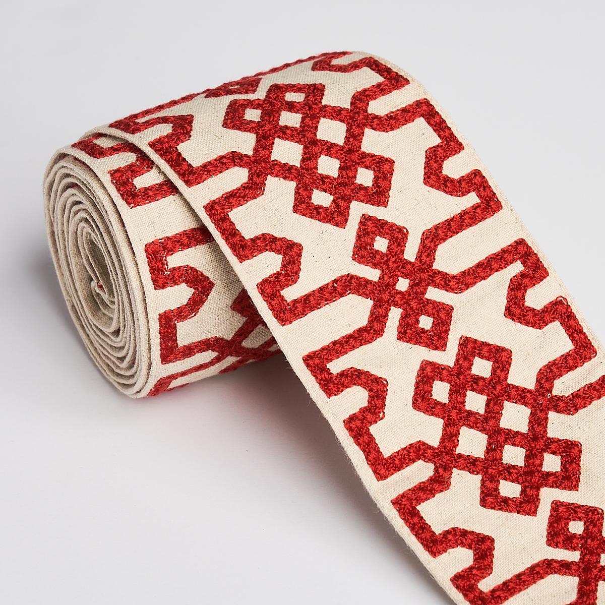 Schumacher Crimson On Unbleached Knotted Trellis Tape