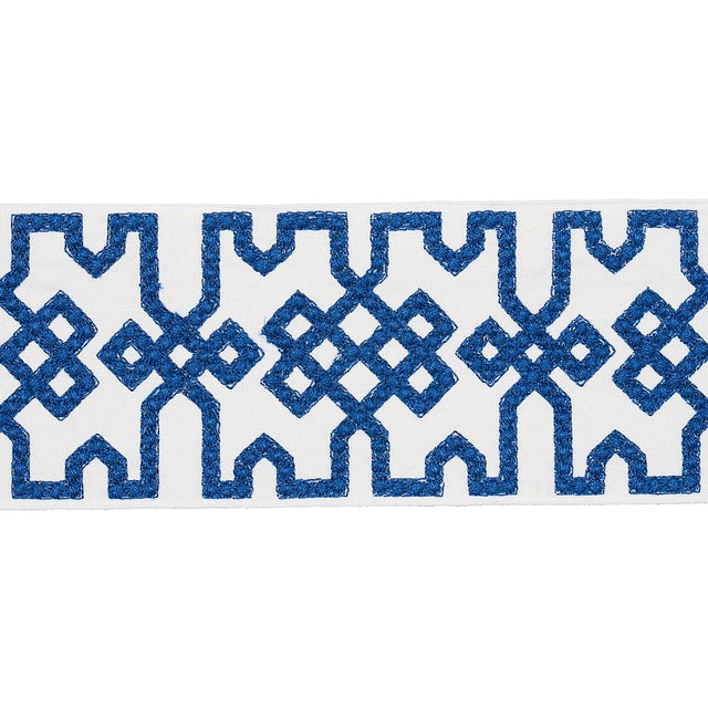 Schumacher Blue On White Knotted Trellis Tape