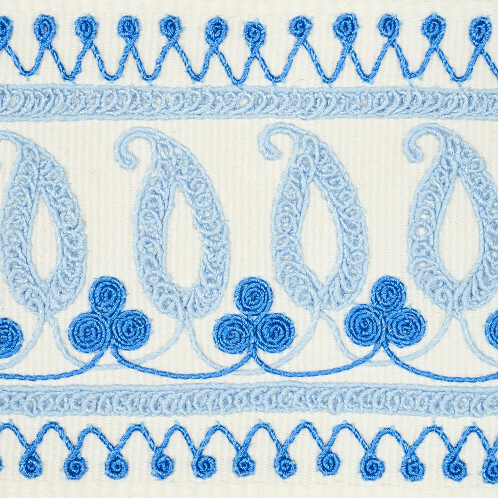 Schumacher Paisley Embroidered Tape Blues Trim