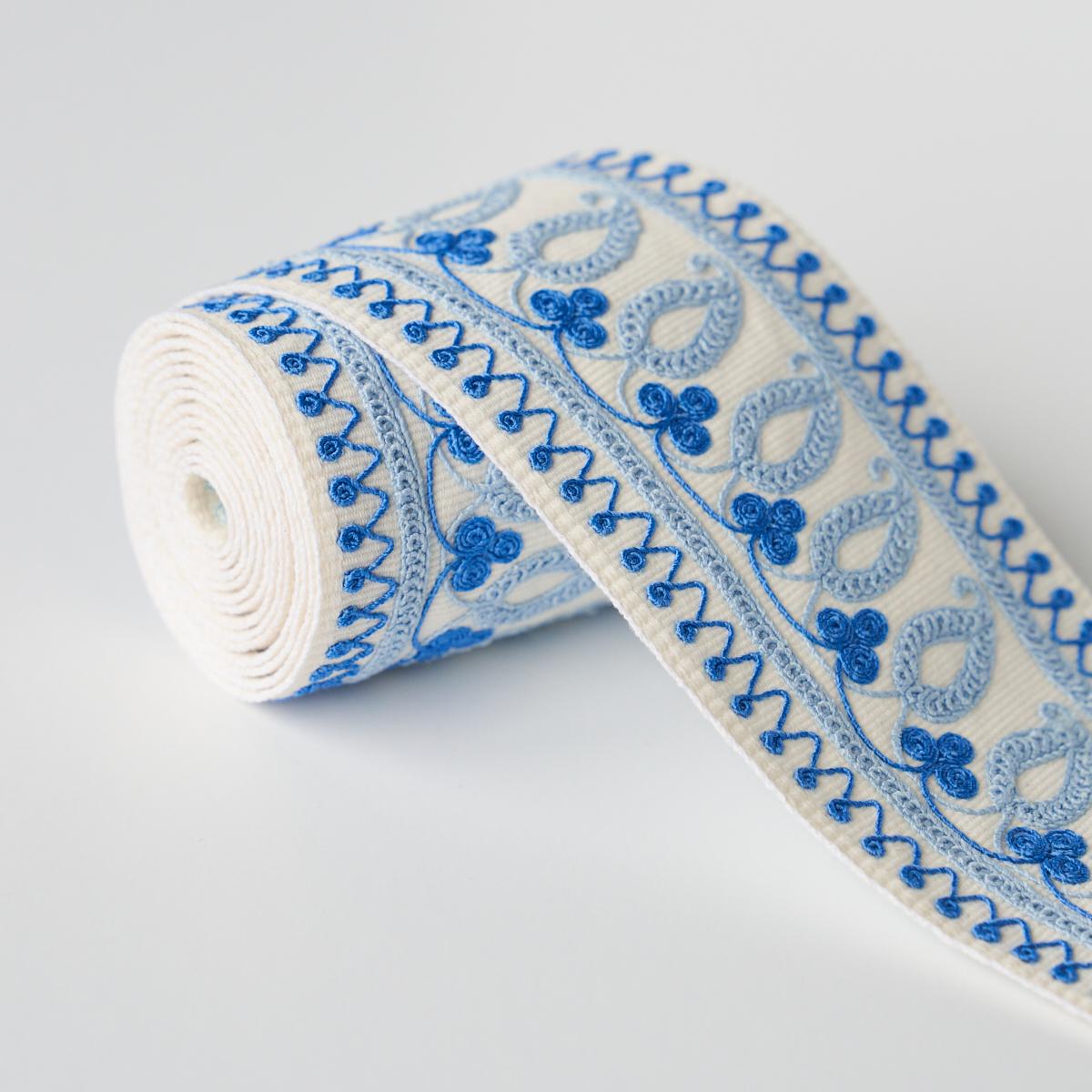 Schumacher Paisley Embroidered Tape Blues Trim
