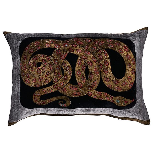 Schumacher Black 30" x 21" Gilded Serpiente Velvet Pillow