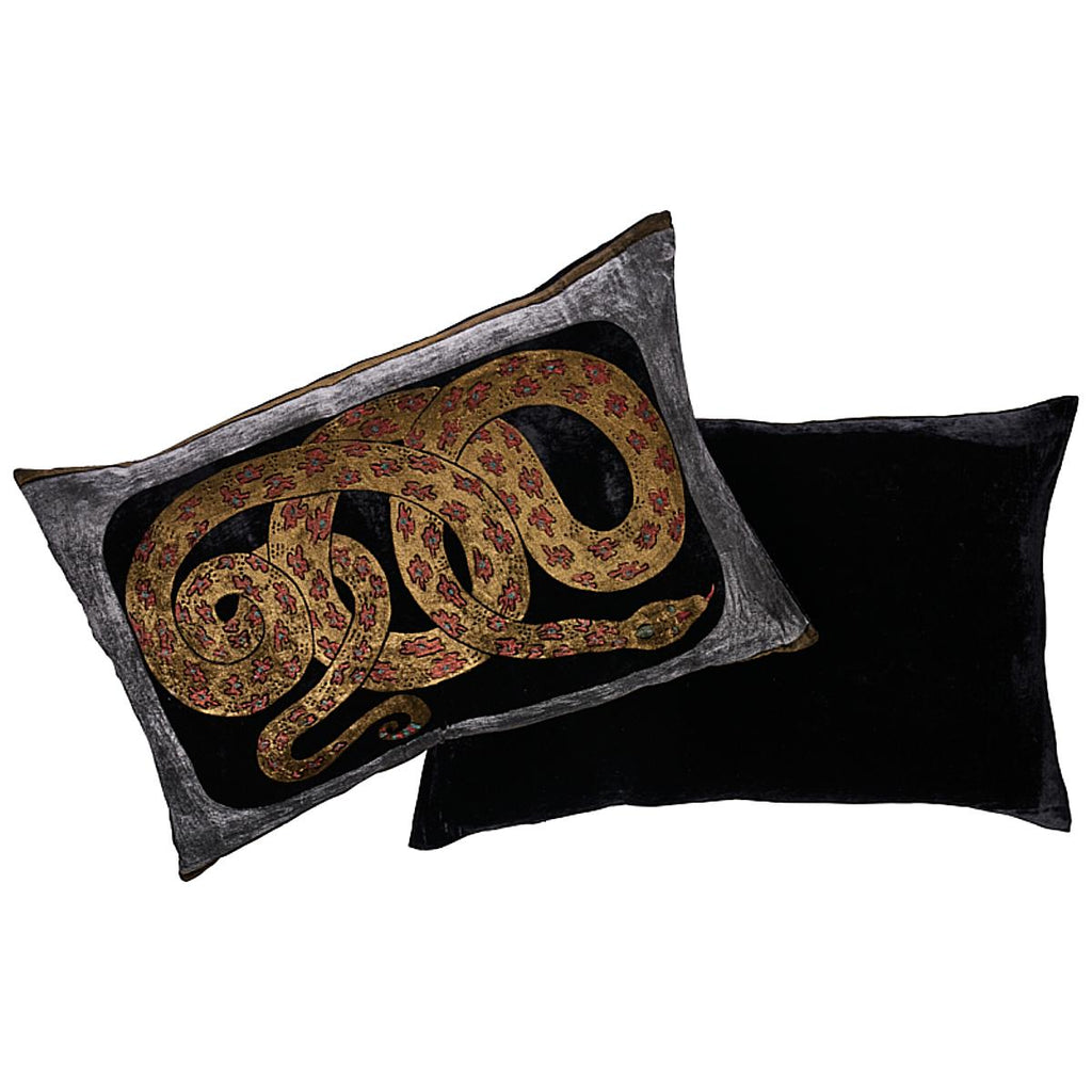 Schumacher Gilded Serpiente Velvet Black 30" x 21" Pillow