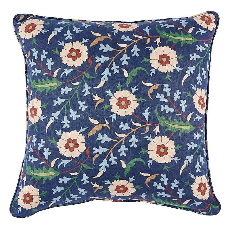 Schumacher Indigo 22" x 22" Floralia Pillow