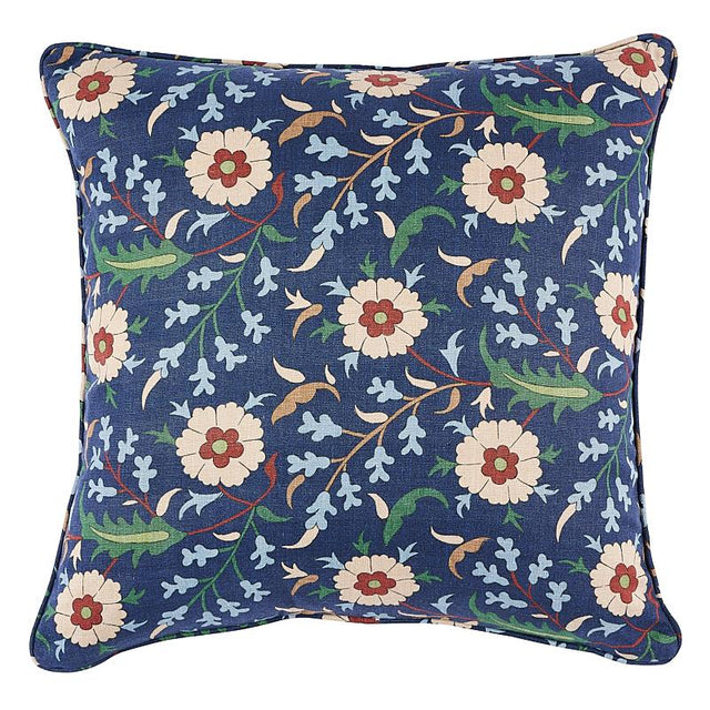 Schumacher Indigo 22" x 22" Floralia Pillow