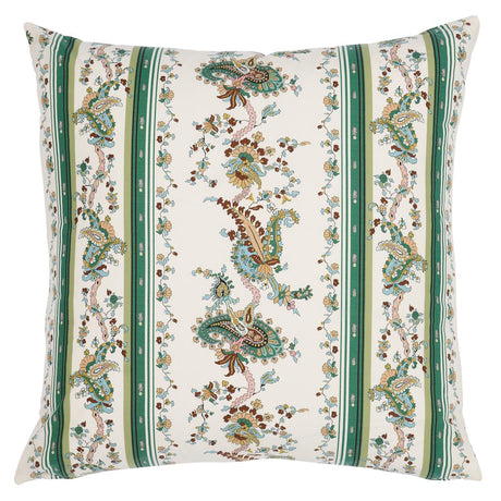 Schumacher Green 22" x 22" Elena Paisley Stripe Pillow