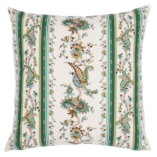 Schumacher Green 22" x 22" Elena Paisley Stripe Pillow