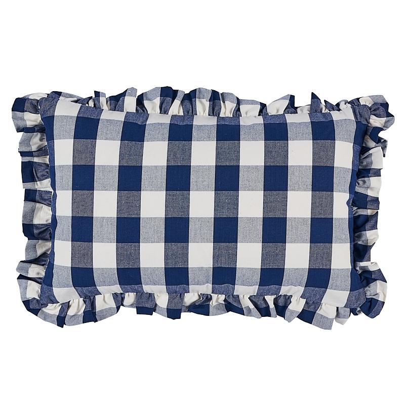 Schumacher Navy 22" x 14" Camden Cotton Check Pillow