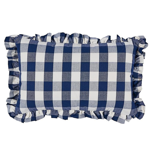 Schumacher Navy 22" x 14" Camden Cotton Check Pillow