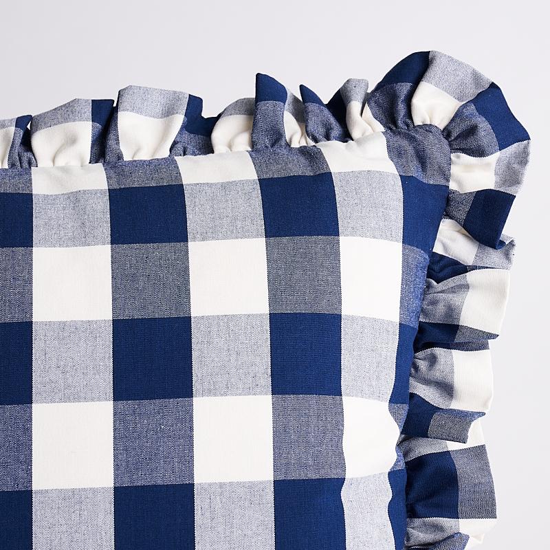 Schumacher Navy 22" x 14" Camden Cotton Check Pillow