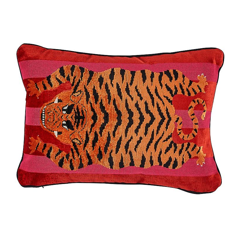 Schumacher Red & Pink 20" x 14" Jokhang Tiger Velvet Pillow