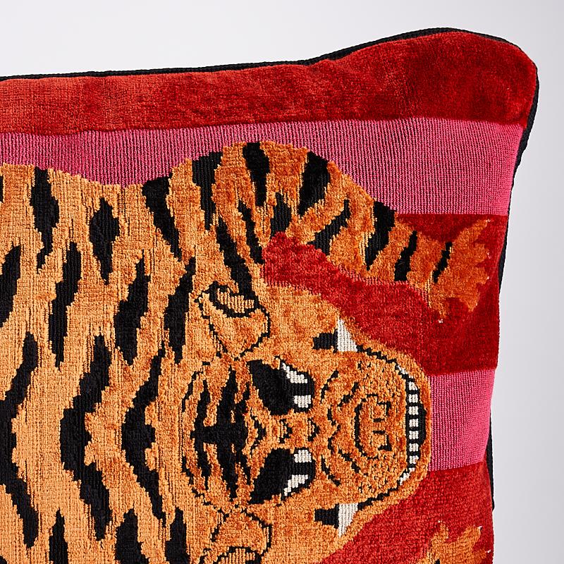 Schumacher Red & Pink 20" x 14" Jokhang Tiger Velvet Pillow
