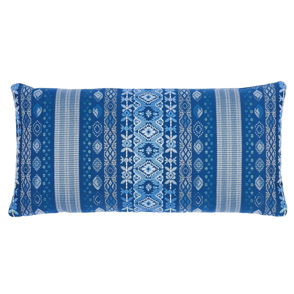 Schumacher Cosima Embroidery Blue Multi 24" x 12" Pillow