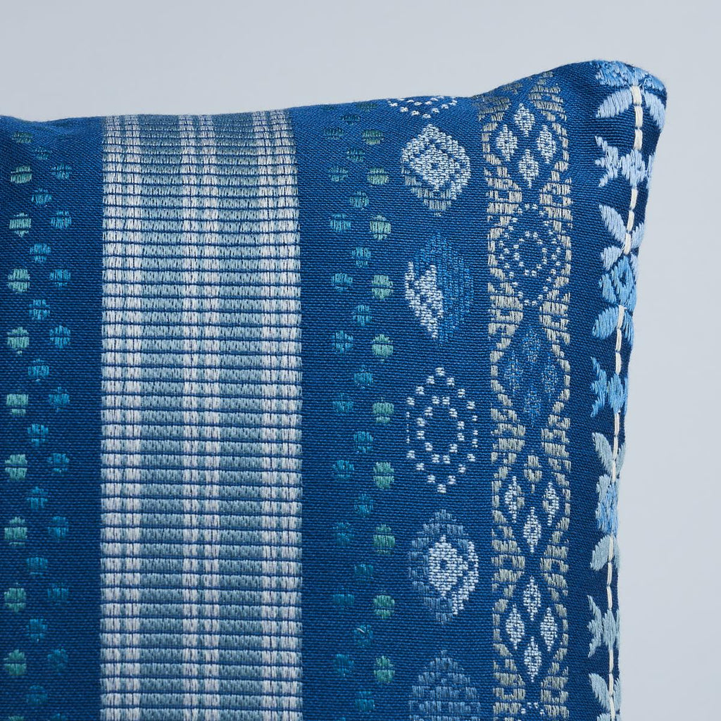 Schumacher Cosima Embroidery Blue Multi 24" x 12" Pillow