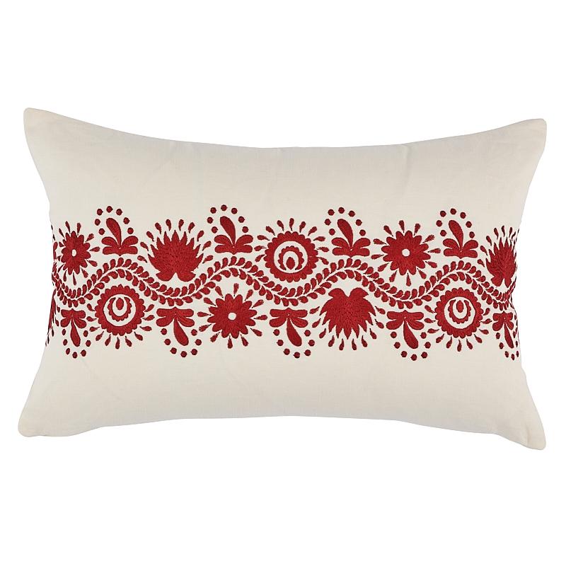 Schumacher Red 24" x 16" Theodora Embroidery Pillow