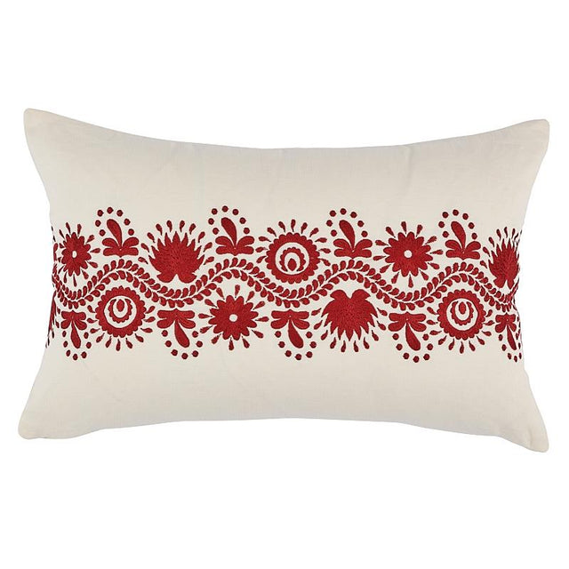 Schumacher Red 24" x 16" Theodora Embroidery Pillow