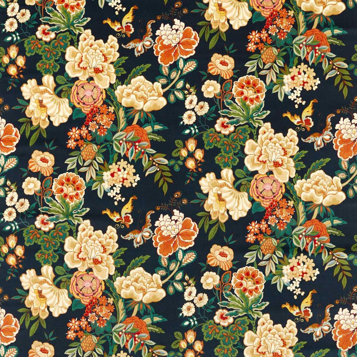 Sanderson Emperor Peony Midnight/Apricot Fabric