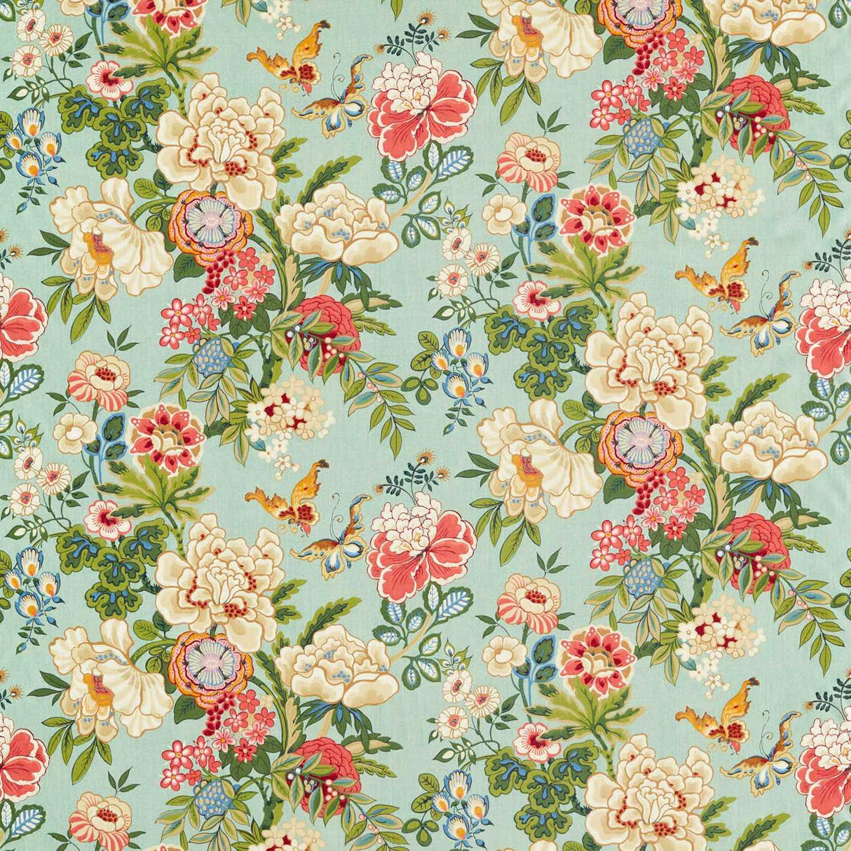 Sanderson Emperor Peony Jade/Apricot Fabric